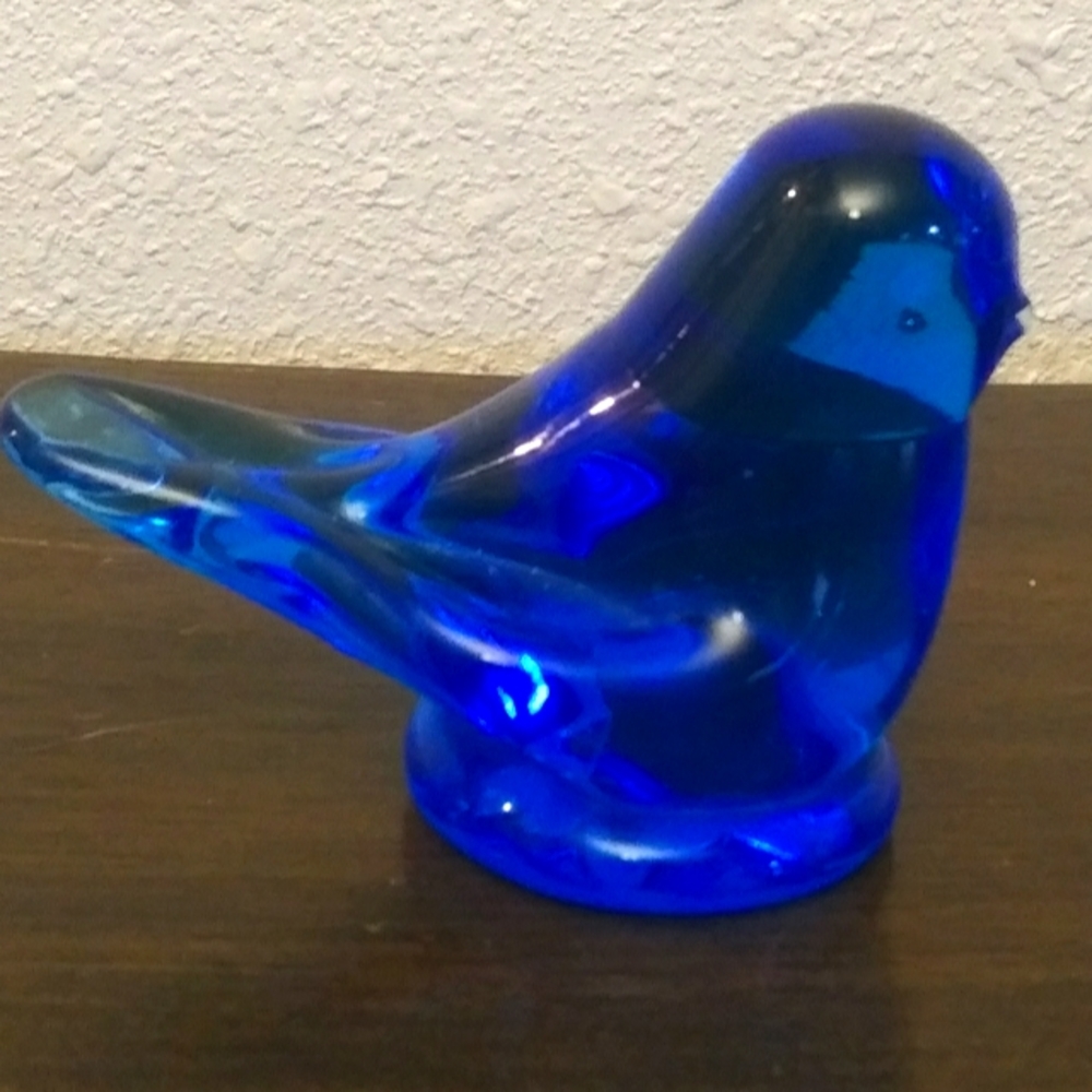 1996 Signed Vintage Collectible Glass Blue Bird of "Happinessterra"